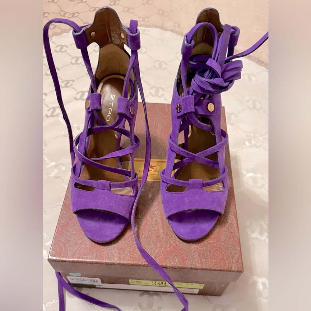 Etro Purple Lace-Up Suede High-Heel Sandals - Picture 12 of 13